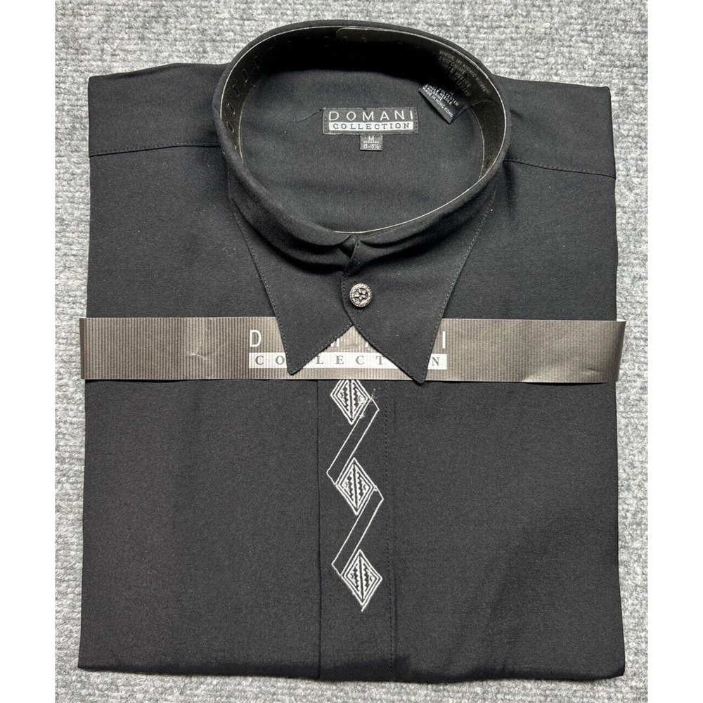 Vintage Domani Collection Dress Shirt Mens M 15-15.5 Black Long Sleeve NOS New